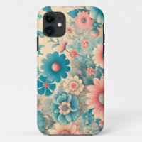 70s Vintage Meadow Blue & Pink Florals