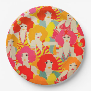 70's vintage retro colourful wallpaper design paper plate
