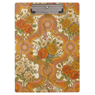 70s Vintage Retro Floral Pattern Warm Earthy Bot Clipboard