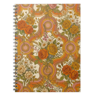 70s Vintage Retro Floral Pattern | Warm Earthy Bot Notebook