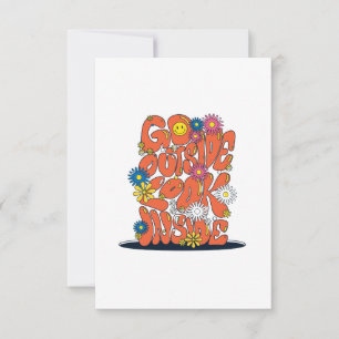 70s vintage retro groovy flowers smile face go out thank you card