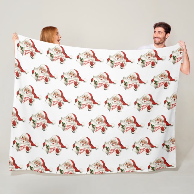 70s Vintage Santa Christmas Vintage Retro  Fleece Blanket (In Situ)
