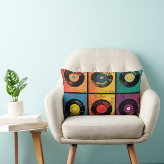 70s Vinyl Record Pattern Retro Lumbar Cushion