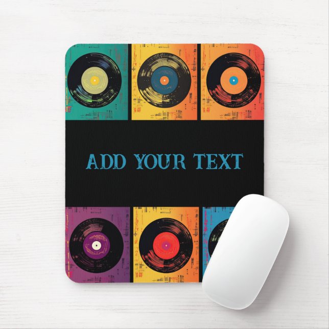 70s Vinyl Record Pattern Retro Mouse Pad (With Mouse)