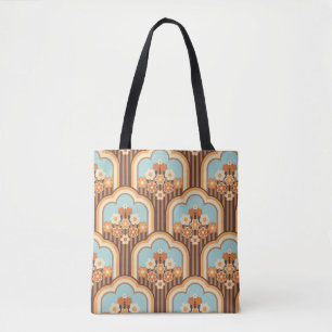 70s wallpaper seamless design, vintage flowers tote bag