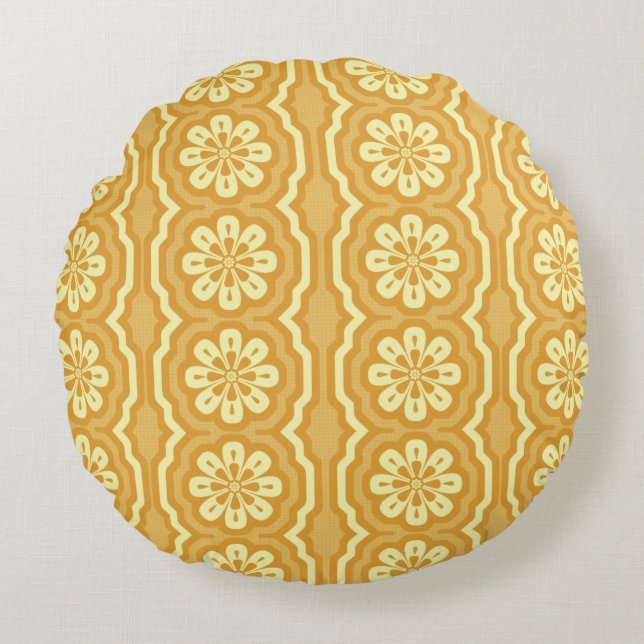 70s yellow pattern Round Cushion (Front)