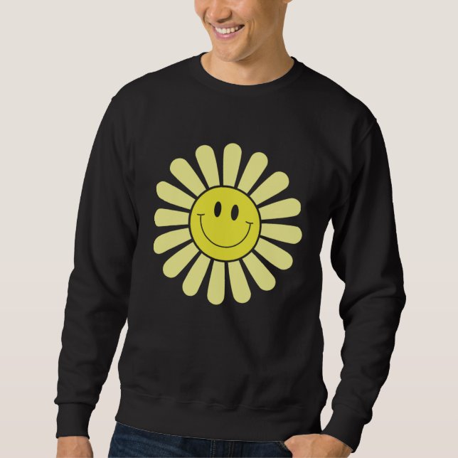 70s Yellow Smile Face Flower  Happy Peace Smiling  Sweatshirt (Front)