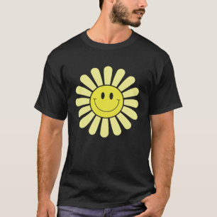 70s Yellow Smile Face Flower  Happy Peace Smiling  T-Shirt