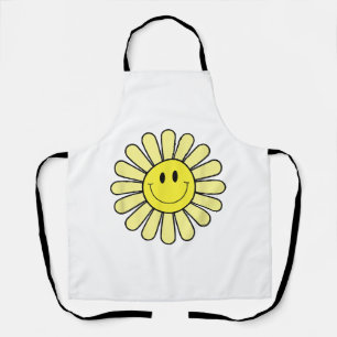 70s Yellow Smile Face Flower Shirt Happy Peace Smi Apron