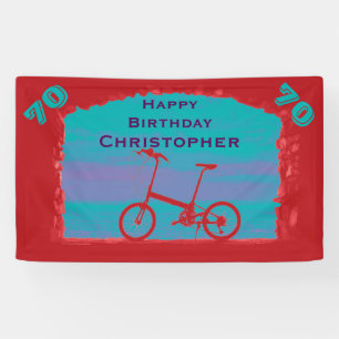 70th, 75th, Birthday Party Red Blue Bicycle Banner
