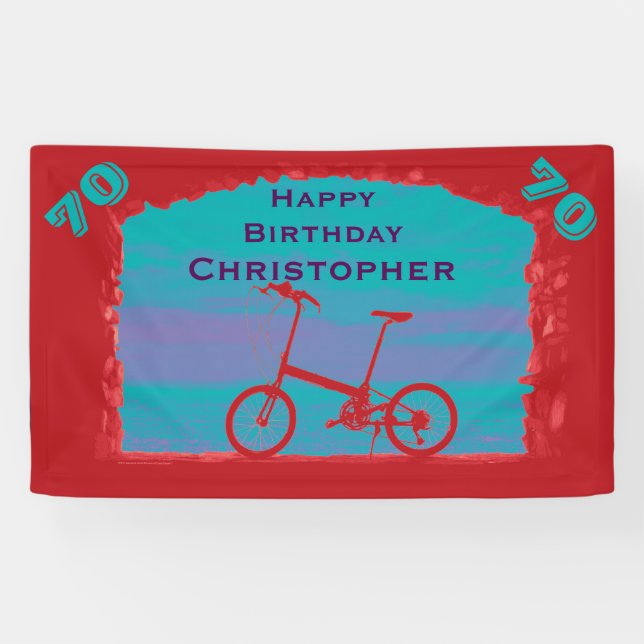 70th, 75th, Birthday Party Red Blue Bicycle Banner (Horizontal)
