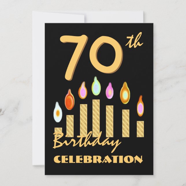 70th - 79th Birthday Party Invitation Gold Candles (Front)