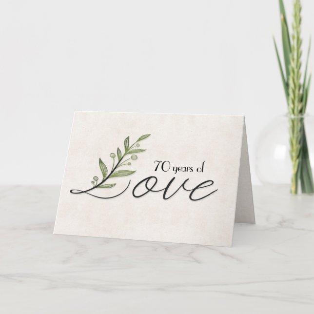 70th Anniversary Love Font with Leaves  Card (Front)