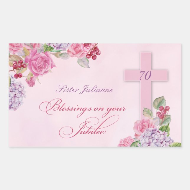 70th Anniversary of Religious Life Catholic Nun Rectangular Sticker (Front)