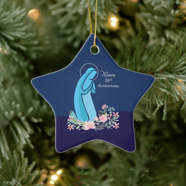 70th Anniversary of Religious Life Nun Pink Flower Ceramic Ornament (Tree)