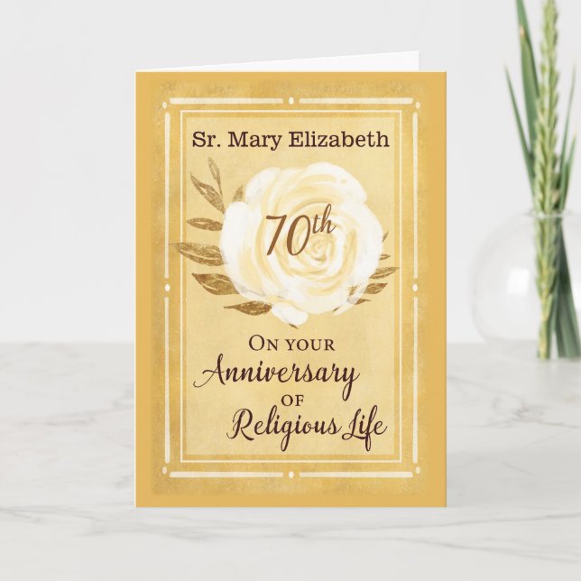 70th Anniversary of Religious Life Nun White Rose Card (Front)