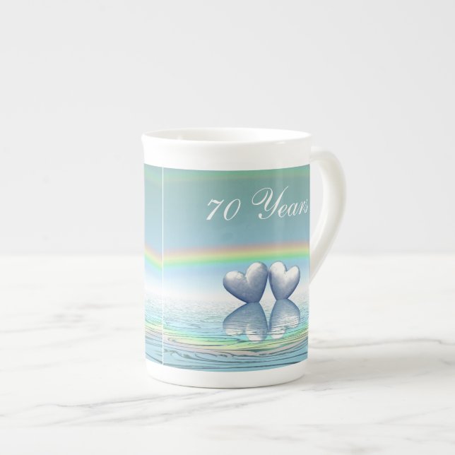 70th Anniversary Platinum Hearts Bone China Mug (Front Right)