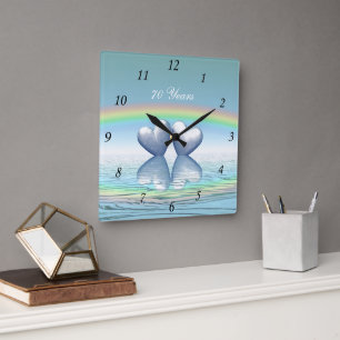 70th Anniversary Platinum Hearts Square Wall Clock