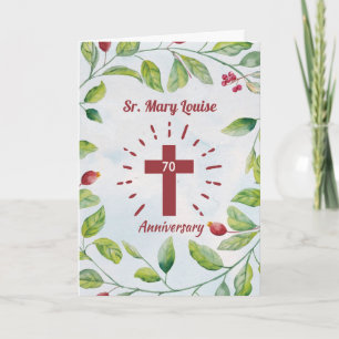 70th Anniversary to Nun Cross in Wreath Card