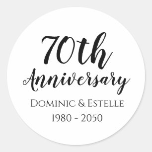70th Annviersary Round Envelope Favour Stickers