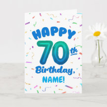 70th Balloon Number Custom Name Birthday Card
