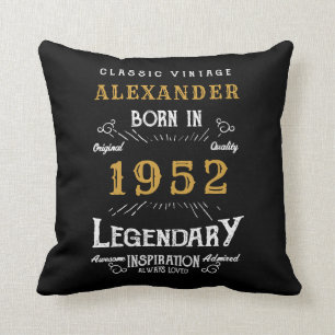 70th Birthday 1952 Black Gold Add Name Retro Cushion