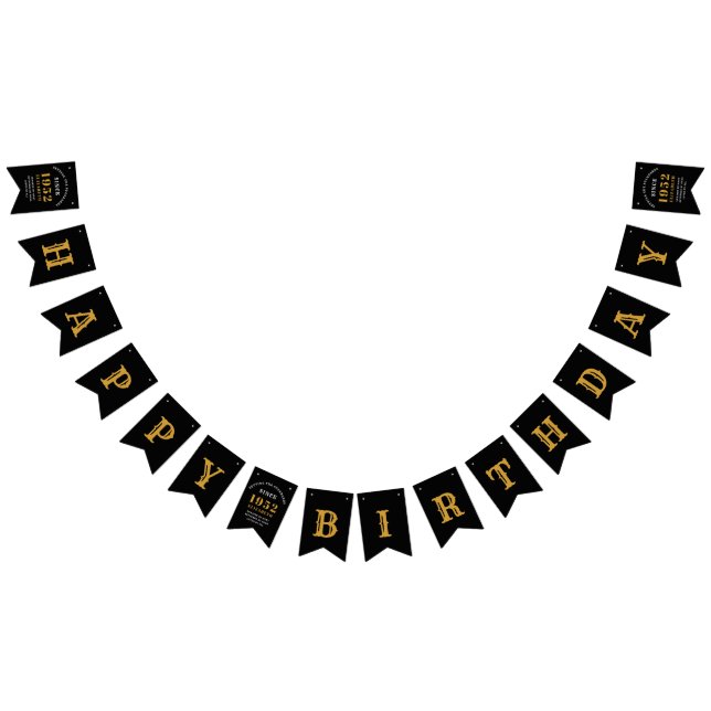 70th Birthday 1952 Black Gold Name Chic Elegant Bunting (All)