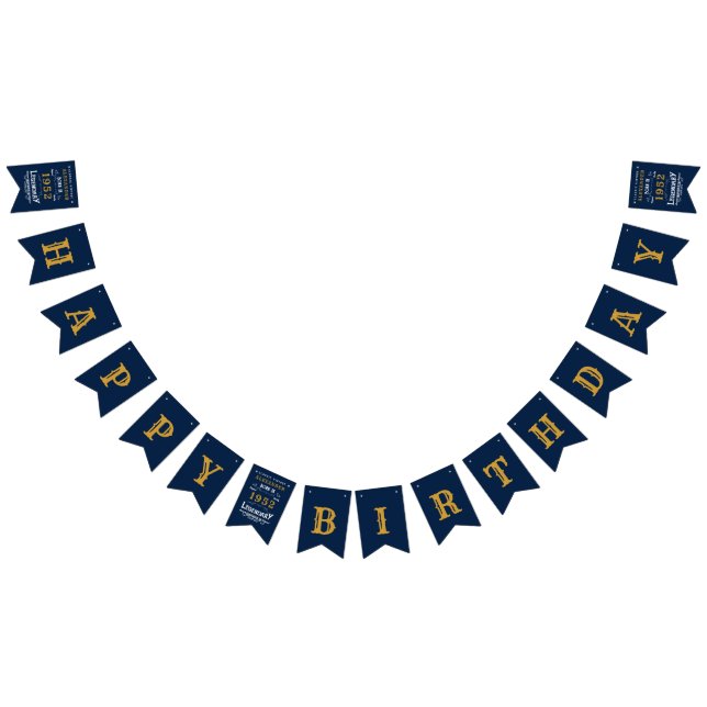70th Birthday 1952 Blue Gold Add Name Retro Bunting (All)