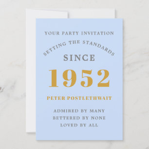 70th Birthday 1952 Blue Gold Elegant Chic Invitation
