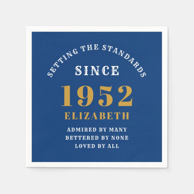 70th Birthday 1952 Elegant Chic Gold Blue Napkin (Front)