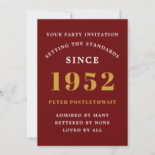 70th Birthday 1952 Red Gold Elegant Chic Invitation