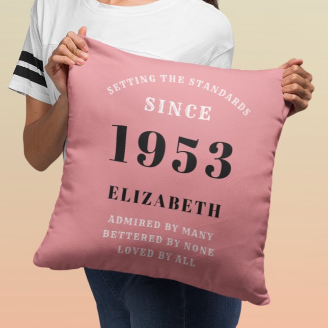 70th Birthday 1953 Pink Girly Elegant Chic Cushion (Creator Uploaded)