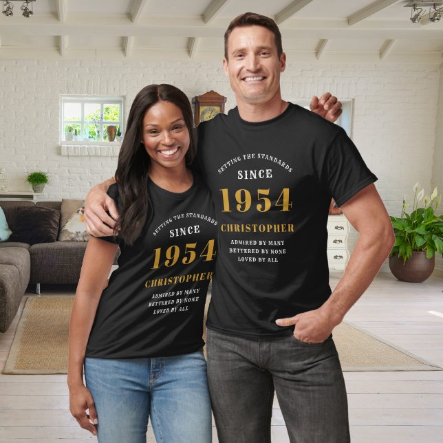 70th Birthday 1954 Add Name Black Gold Party T-Shirt