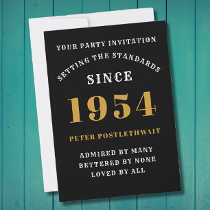 70th Birthday 1954 Black Gold Personalised For Him Invitation