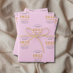 70th Birthday 1955 Add Name Pink Grey Wrapping Paper Sheet