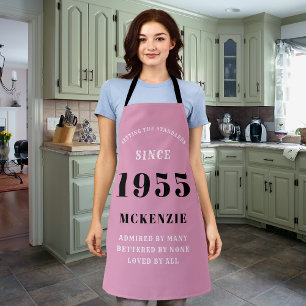 70th Birthday 1955 Name Chic Elegant Pink Apron