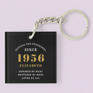 70th Birthday 1956 Black Gold For Her Personalized Key Ring