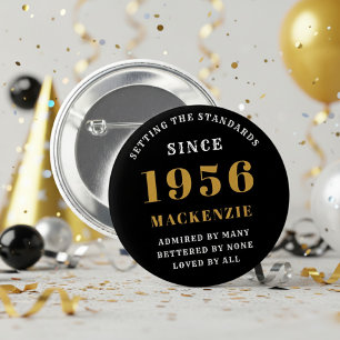 70th Birthday 1956 Elegant Chic Black Gold 6 Cm Round Badge