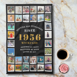 70th Birthday 1956 Family Memories Photo Collage  Tea Towel