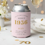 70th Birthday 1956 Keepsake Elegant Personalised Can Cooler<br><div class="desc">Celebrate a milestone 70th birthday with this chic, personalised can cooler! Featuring a sophisticated pink and grey design and the iconic 'Born in 1956' year, it's the perfect gift for keeping drinks cold in style. Customise it with the recipient's name for a unique keepsake they'll cherish. Ideal for birthday parties,...</div>