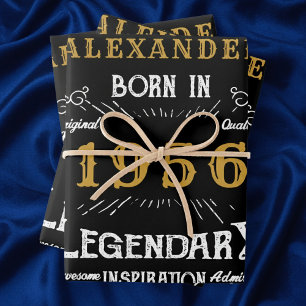 70th Birthday 1956 Legend Vintage Black Wrapping Paper Sheet