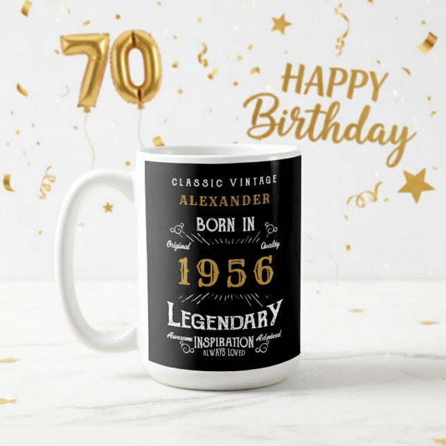 70th Birthday 1956 Legendary Retro Coffee Mug (1956 coffee mug on a white and gold background.)