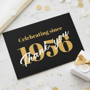 70th Birthday 1956 Retro Black And Gold Thank You Card