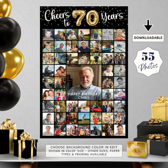 70th Birthday 55 Photo Collage Cheers to 70 Years Poster (Creator Uploaded)