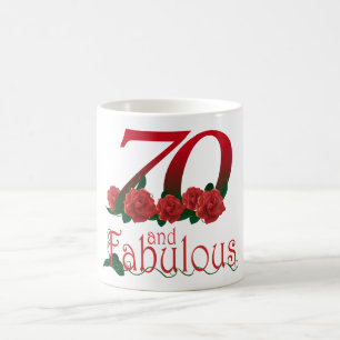 70th birthday 70 and fabulous red roses floral mug