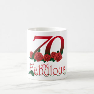 70th birthday 70 and fabulous red roses floral mug