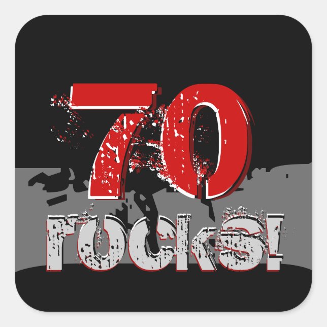 70th Birthday - 70 Rocks! Grunge Red and Black Square Sticker (Front)
