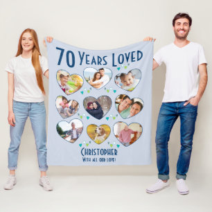 70th Birthday 70 Years Loved Heart Photo Collage Fleece Blanket