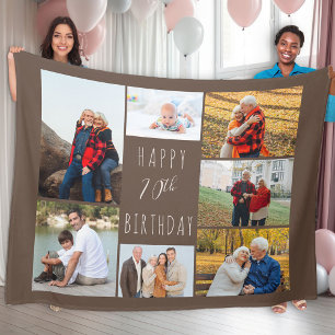 70th Birthday 7 Photo Collage Brown Fleece Blanket