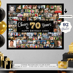 70th Birthday 92 Photos Black Gold Cheers To Years Poster